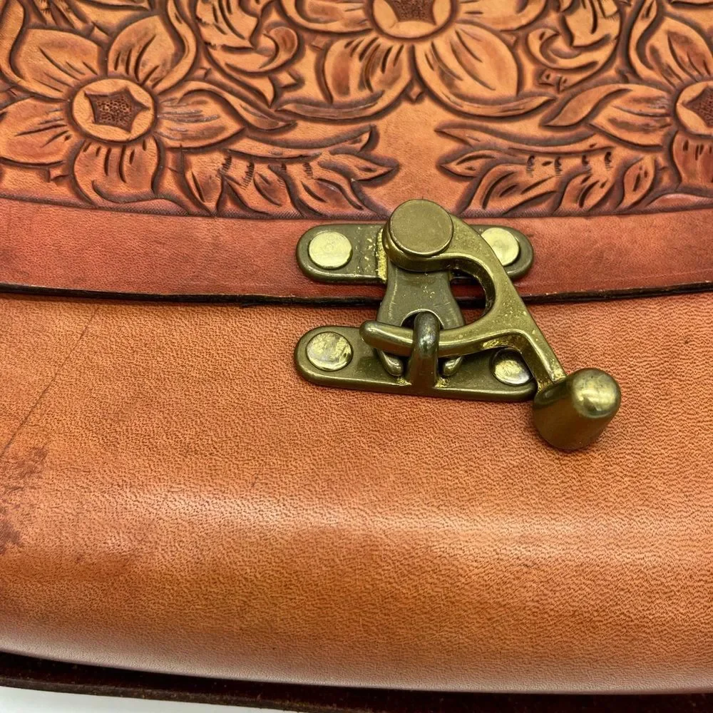 Vintage Tooled Leather Saddle Bag